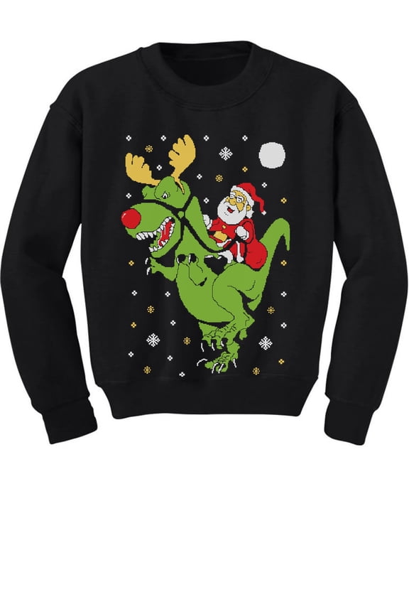 Boys Unisex Ugly Christmas Sweatshirt T Rex Santa Ride Dinosaur Kids Christmas Gift Funny Humor Holiday Shirts Xmas Party Christmas Gifts for Boy Toddler Kids Sweatshirts