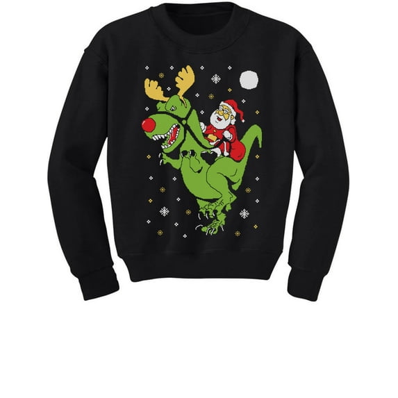Tstars Boys Unisex Ugly Christmas Sweatshirt T Rex Santa Ride Kids Christmas Gift Funny Humor Holiday Shirts Xmas Party Christmas Gifts for Boy Youth Kids Sweatshirt.