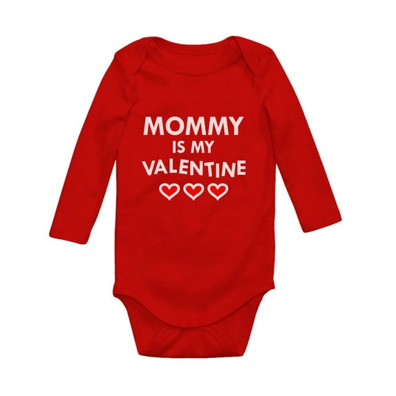 Tstars Boys Unisex Valentine's Day Love Mommy Is My Valentine Mom and Infant Gift for Valentine's Day Gift Idea for Boy Baby Long Sleeve Bodysuit