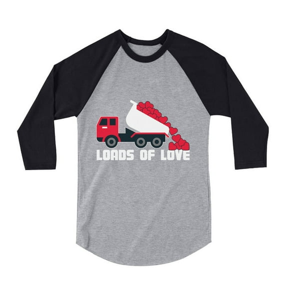 Tstars Boys Unisex Valentine's Day Shirts for Kids Love Valentine's Day Dump Truck Loads of Love Gift Idea for Boy 3-4 Sleeve Baseball Jersey Toddler Shirt