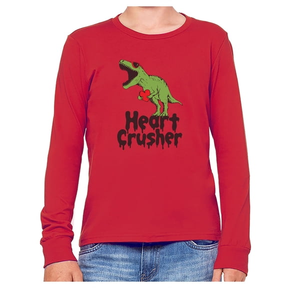 Tstars Boys' Unisex Valentine's Day "Heart Crusher" T-Rex Long Sleeve Shirt – Cute Gift for Kids & Toddlers