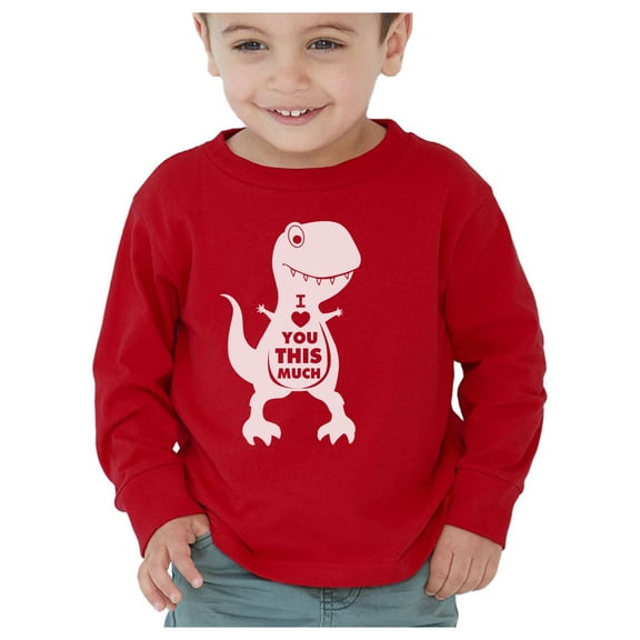 Tstars Boys Unisex Valentine's Day Shirts for Kids Love T Rex Valentine's Day I Love You This Much Gift Idea for Boy Toddler Kids Birthday Gift Long Sleeve T Shirt
