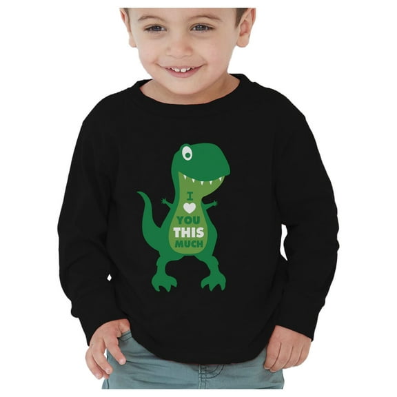 Tstars Boys Unisex Valentine's Day Shirts for Kids Love Valentine's Day I Love You This Much T Rex Gift Idea for Boy Toddler Kids Long Sleeve T Shirt