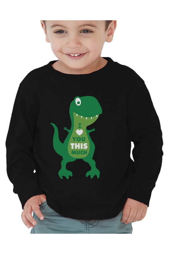 Boys Unisex Valentine's Day Shirts for Kids Love Valentine's Day I Love You This Much T Rex Gift Idea for Boy Toddler Kids Long Sleeve T Shirt