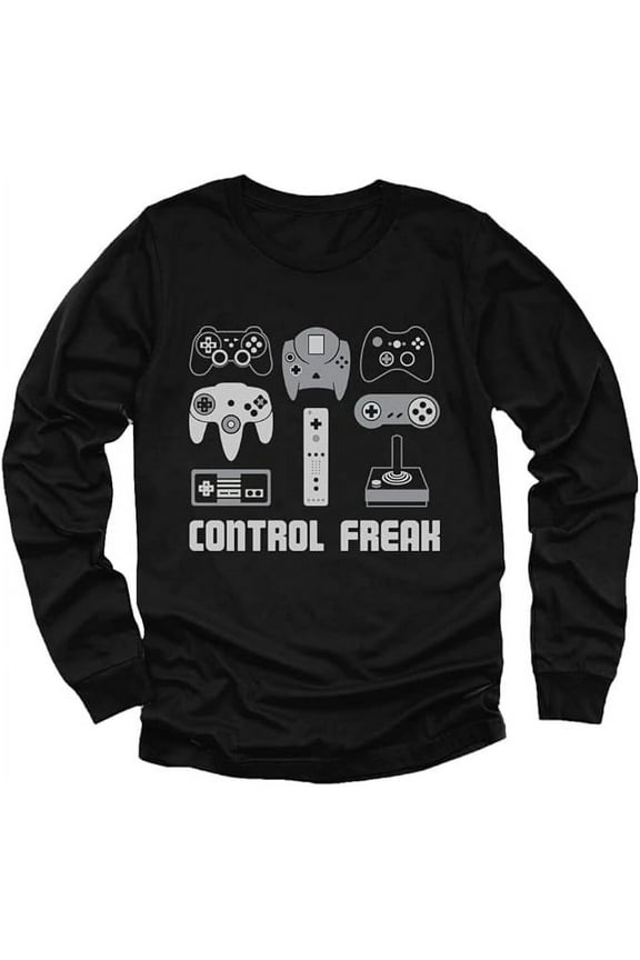 Boys Unisex Video Game Gift for Gamer Shirt Video Game Control Freak Cool Funny Humor Nerdy Geek Gaming Birthday Gift for Son Youth Kids Long Sleeve T Shirt