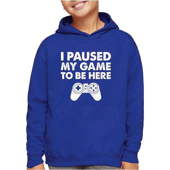 Tstars Boys Video Game Hoodie - I Paused My Game to Be Here - Gamer Gift Hoodie - S, Blue