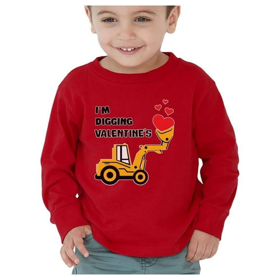 Tstars Boys' Valentine's Day "I'm Digging You" Long Sleeve Shirt – Fun Construction-Themed Gift for Kids