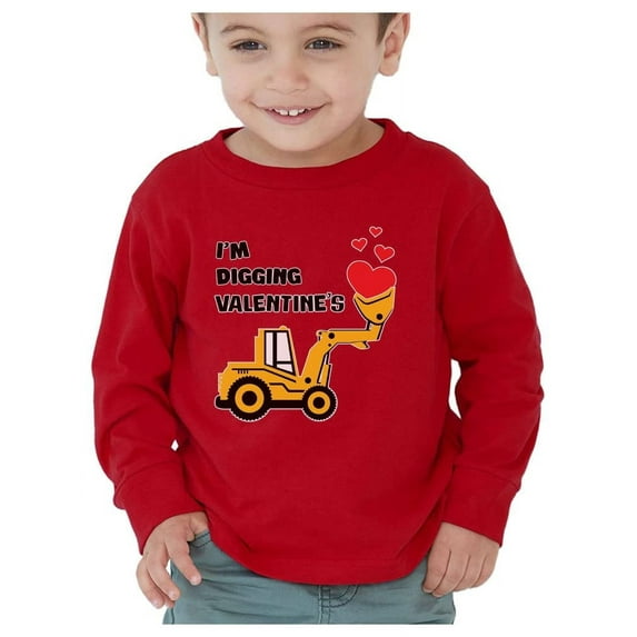 Tstars Boys' Valentine's Day "I'm Digging You" Long Sleeve Shirt – Fun Construction-Themed Gift for Kids