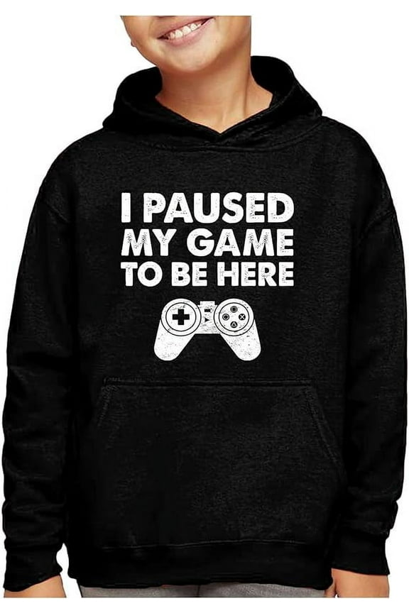Boys Video Game Hoodie - I Paused My Game to Be Here - Gamer Gift Hoodie - S, Black