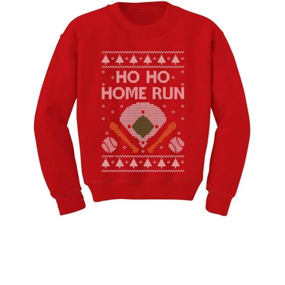 Tstars Boys and Girls Ugly Christmas Sweatshirt for Baseball Fans - Ho Ho Home Run Holiday