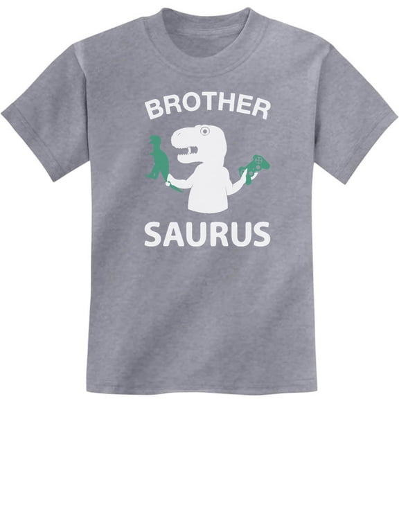 "Brother Saurus" Tee for Boys: Perfect T-Rex Themed Big Brother Shirt - Unique Father's Day & Birthday Gift, Ideal Pregnancy Announcement Apparel - 4T Gray
