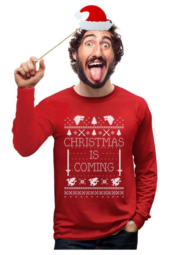 Christmas Is Coming Ugly Christmas Long Sleeve T-Shirt X-Large Red