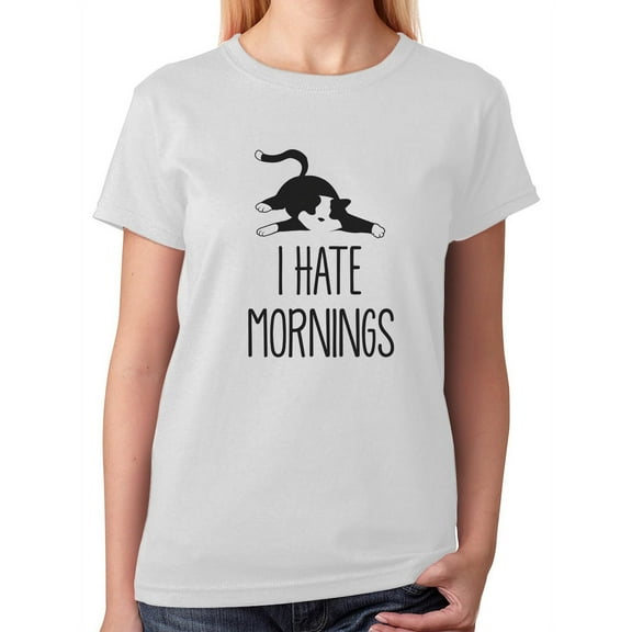 Tstars Cute Cat Shirt for Girls and Women I Hate Mornings Lazy Funny Graphic Tee
