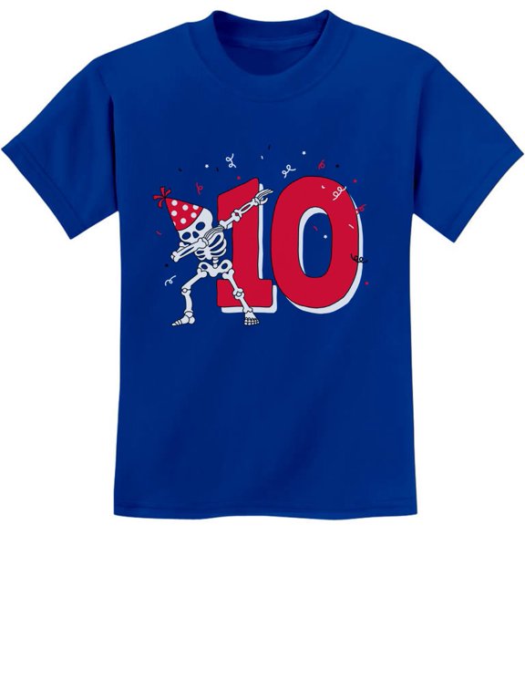 Dabbing Skeleton T-Shirt - Unique 10th Birthday Gift - Boys' Unisex Dab Party Top - Fun Birthday Outfit for Ten-Year-Olds - Kids' Birthday-Themed Apparel - Perfect Tenth Year Celebration Tee