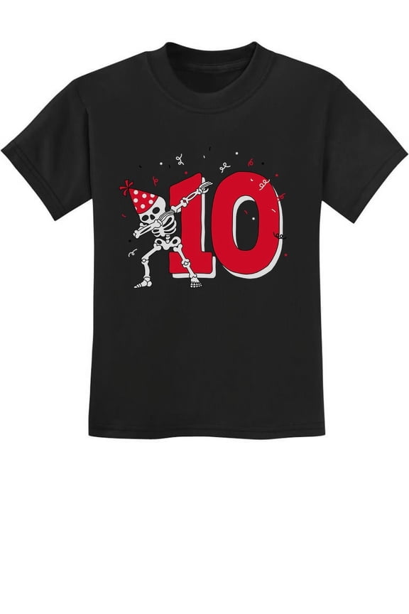 Dabbing Skeleton T-Shirt - Unique 10th Birthday Gift - Boys' Unisex Dab Party Top - Fun Birthday Outfit for Ten-Year-Olds - Kids' Birthday-Themed Apparel - Perfect Tenth Year Celebration Tee
