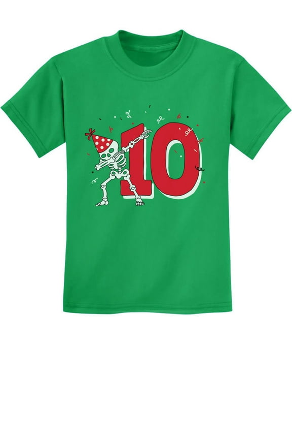 Dabbing Skeleton T-Shirt - Unique 10th Birthday Gift - Boys' Unisex Dab Party Top - Fun Birthday Outfit for Ten-Year-Olds - Kids' Birthday-Themed Apparel - Perfect Tenth Year Celebration Tee
