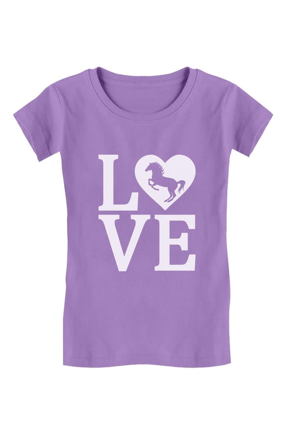 Girl's Horse Lover Shirt - Kids Equestrian Clothes - Horse Birthday Gift - Horse-Themed Graphic Tee - Perfect Equestrian Gifts for Girls - Love Horses Fitted T-Shirt for Kids