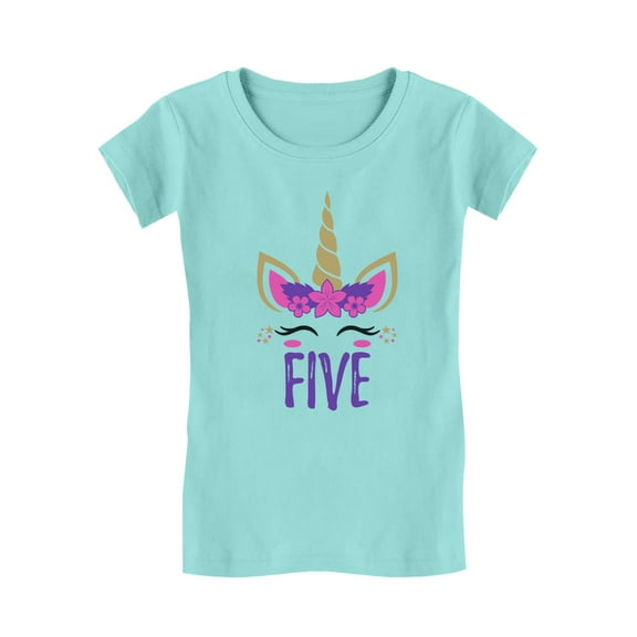 Tstars Girl's Unicorn Graphic T-shirt - 5th Birthday Celebration Tee - Perfect Gift for Five-Year-Olds - Unique Party Outfit - Fun, Youthful Design for Toddler Kids - Fitted Children's Birthday Shirt