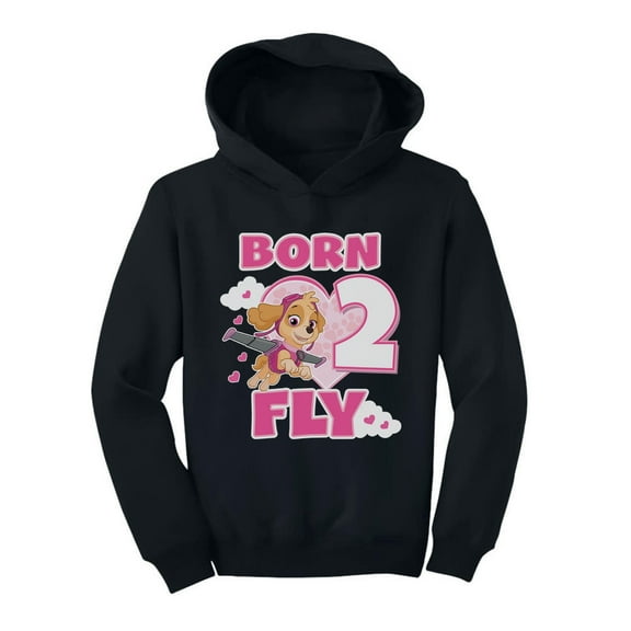 Tstars Girls 2nd Birthday Gift Birthday Gift for 2 Year Old Paw Patrol Skye Born 2 Fly 2nd Birthday Shirts for Girl B Day Birthday Party Toddler Hoodie