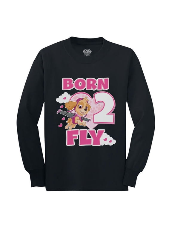 Girls 2nd Birthday Gift Birthday Gift for 2 Year Old Paw Patrol Skye Born 2 Fly 2nd Birthday Shirts for Girl B Day Birthday Party Toddler Kids Long Sleeve T Shirt