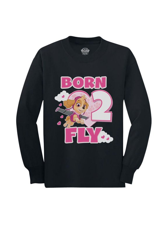 Girls 2nd Birthday Gift Birthday Gift for 2 Year Old Paw Patrol Skye Born 2 Fly 2nd Birthday Shirts for Girl B Day Birthday Party Toddler Kids Long Sleeve T Shirt