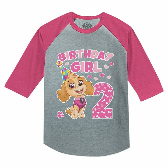 Tstars Girls 2nd Birthday Gift Shirt Birthday Gift for 2 Year Old Skye Paw Patrol Birthday Shirts for Girl Graphic Tee B Day Birthday Party 3-4 Sleeve Baseball Jersey Toddler Shirt