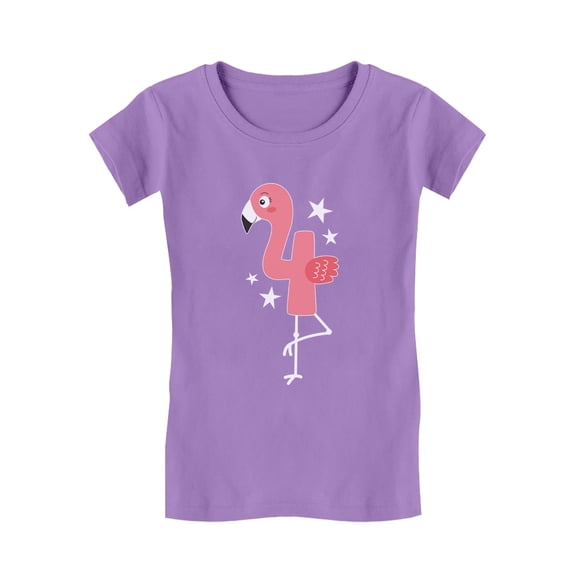 Tstars Girls 4th Birthday Gift Flamingo Shirt Birthday Gift for 4 Year Old Birthday Gift for Girls Birthday Gift for Four Year Old Birthday Party B Day Toddler Kids Girls Fitted T-Shirt