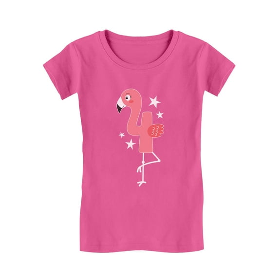 Tstars Girls 4th Birthday Gift Flamingo Shirt Birthday Gift for 4 Year Old Birthday Gift for Girls Birthday Gift for Four Year Old Birthday Party B Day Toddler Kids Girls Fitted T-Shirt