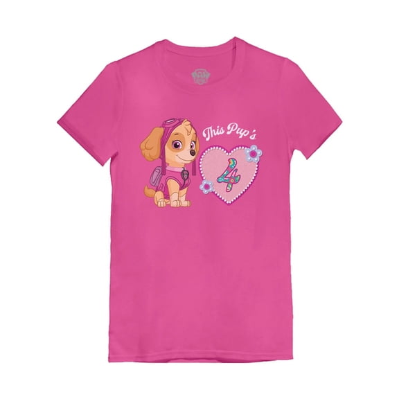 Tstars Girls 4th Birthday Gift Official Paw Patrol Skye Shirt Birthday Gift for 4 Year Old Birthday Gift for Girls Toddler Kids Birthday Party B Day Girls Fitted T Shirt