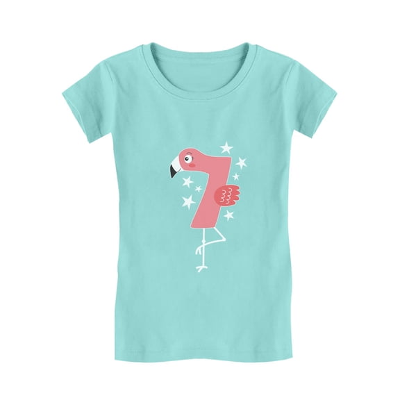Tstars Girls 7th Birthday Gift Flamingo Shirt Birthday Gift for 7 Year Old Birthday Gift for Girls Birthday Gift for Seven Year Old Birthday Party B Day Girls Fitted Kids T Shirt