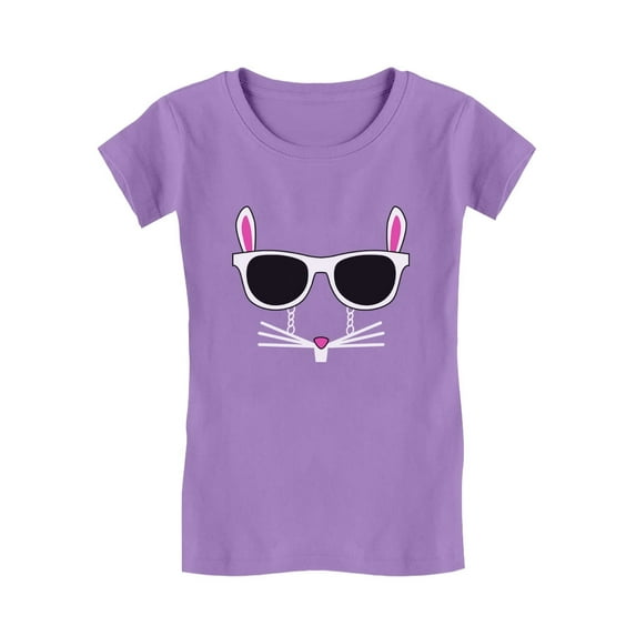 Tstars Girls Easter Holiday Shirts Easter Bunny Rabbit Face with Glasses Kids Happy Easter Party Shirts Easter Gifts for Girl Fitted Kids T Shirt
