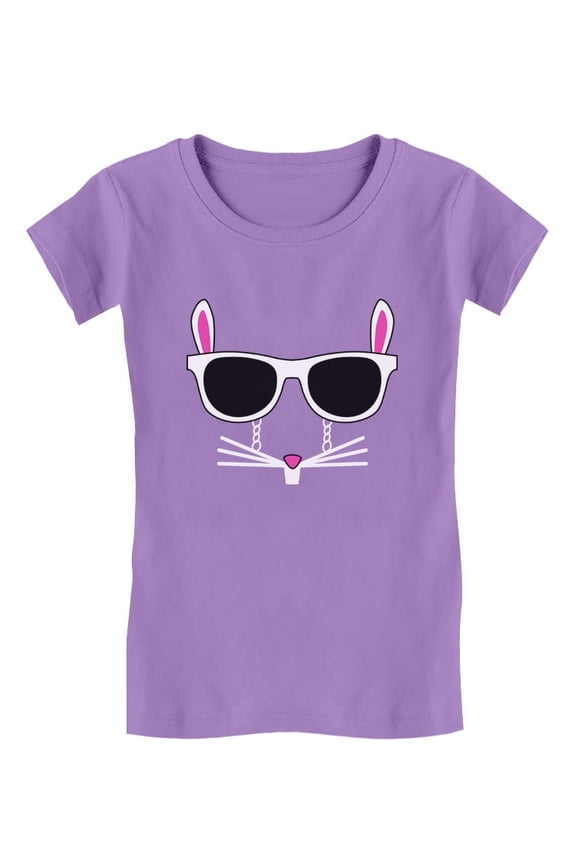 Girls Easter Holiday Shirts Easter Bunny Rabbit Face with Glasses Kids Happy Easter Party Shirts Easter Gifts for Girl Fitted Kids T Shirt