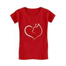 Tstars Girls Fitted T-Shirt - Ultimate Cat Lovers Present - Adorable Cat Heart Design - Versatile Kids Wear for Every Occasion - Ideal Birthday or Valentine's Day Gift