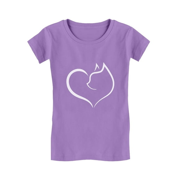 Tstars Girls Cat Lovers T-Shirt, Heart Cat Design, Kids Fitted Tee, Valentine’s Day Gift, Versatile Kids’ Wear