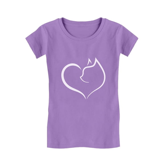 Tstars Girls Fitted T-Shirt - Ultimate Cat Lovers Present - Adorable Cat Heart Design - Versatile Kids Wear for Every Occasion - Ideal Birthday or Valentine's Day Gift