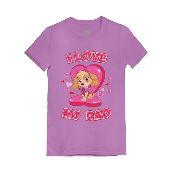 Tstars Girls Gifts for Dad Father's Day Shirts I Love my Dad Paw Patrol Skye Cool Best Gift for Dad Toddler Kids Girls Gifts for Dad Father's Day Shirts Fitted T-Shirt