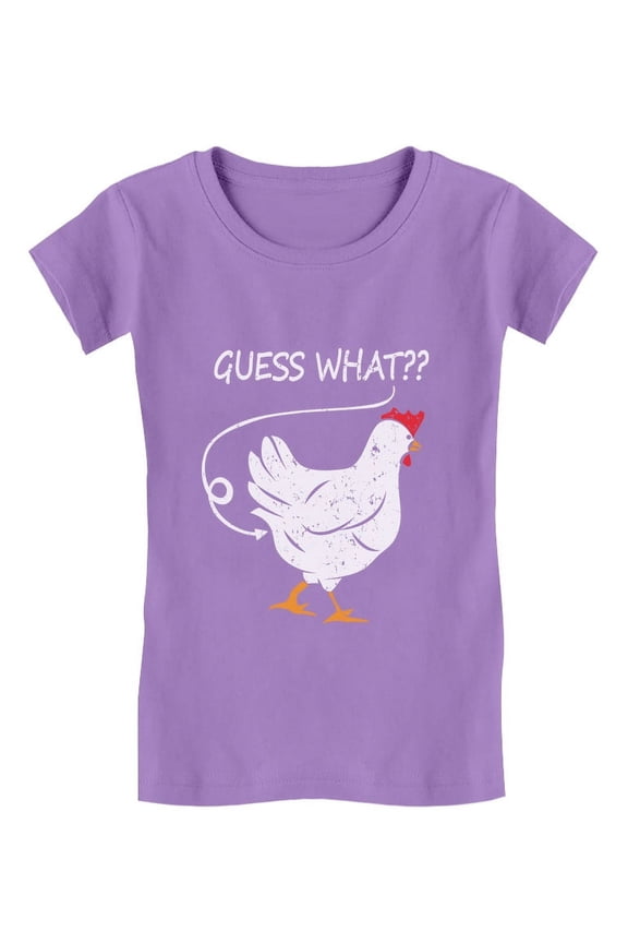 Girls Guess What? Chicken Butt T-Shirt: Funny & Cute, Perfect for Animal Lovers - Girls Kids Tee with Hilarious Graphic Print XL (11-12) Lavender