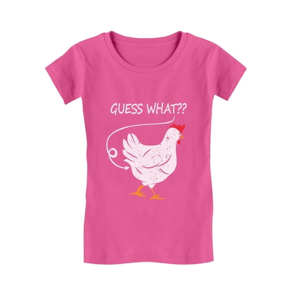 Tstars Girls Guess What? Chicken Butt T-Shirt: Funny & Cute, Perfect for Animal Lovers - Girls Kids Tee with Hilarious Graphic Print M (7-8) Wow pink