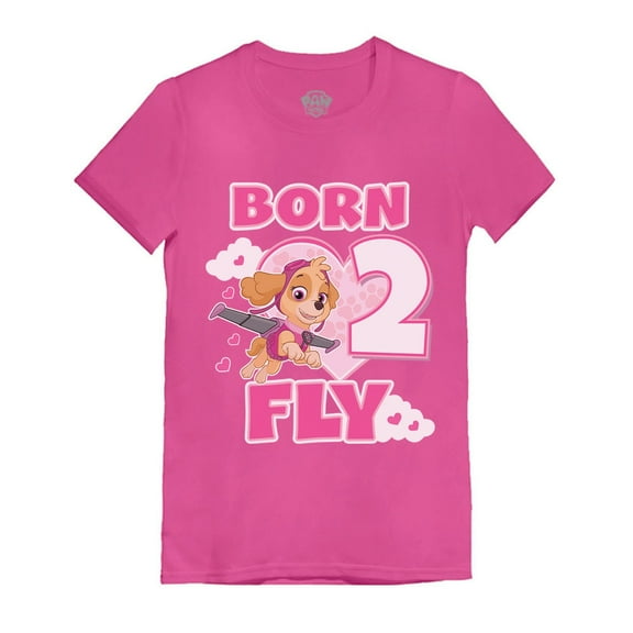 Tstars Girls Toddler 2nd Birthday Gift Birthday Gift for 2 Year Old Paw Patrol Skye Born 2 Fly Birthday Shirts for Girl Birthday Party Graphic Tee Infant B Day Girls Fitted T Shirt