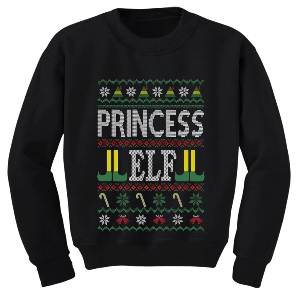Tstars Girls Ugly Christmas Princess Elf Family Kids Christmas Gift Funny Humor Holiday Shirts Xmas Party Christmas Gifts for Girl Toddler Kids Sweatshirt.