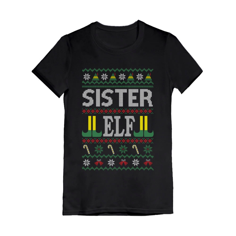 Tstars Girls Ugly Christmas Sister Elf Family Kids Christmas Gift Funny Humor Holiday Shirts Xmas Party Christmas Gifts for Girl Youth Kids Fitted Child Gift T Shirt.