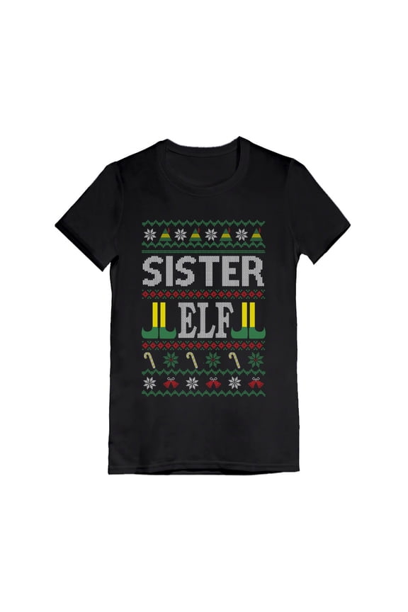 Girls Ugly Christmas Sister Elf Family Kids Christmas Gift Funny Humor Holiday Shirts Xmas Party Christmas Gifts for Girl Youth Kids Fitted Child Gift T Shirt.