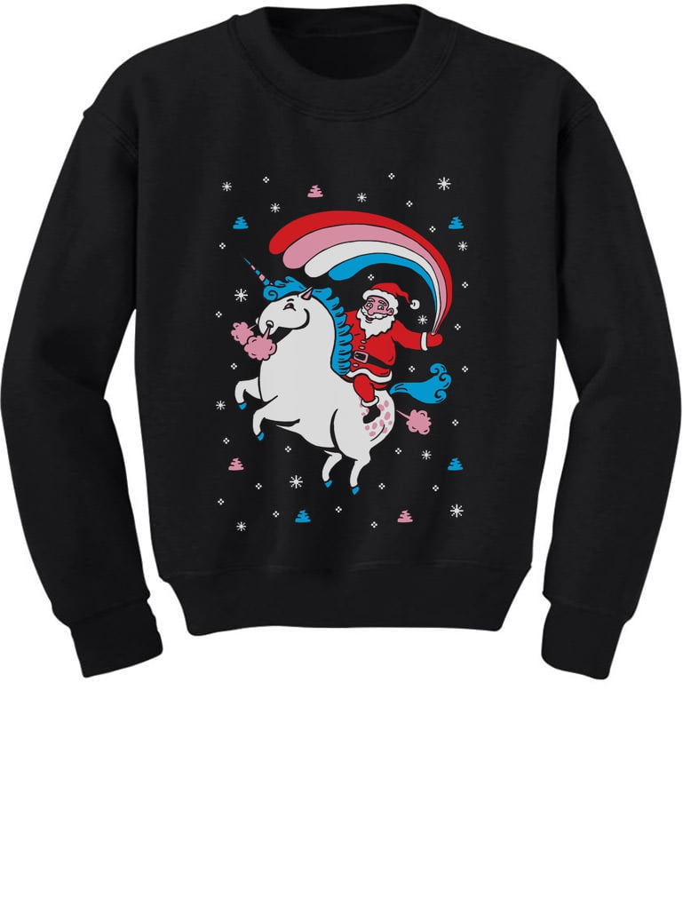 Tstars Girls Ugly Christmas Sweater Santa Riding Unicorn Rainbow Kids Christmas Gift Funny Humor Holiday Shirts Xmas Party Christmas Gifts for Girl