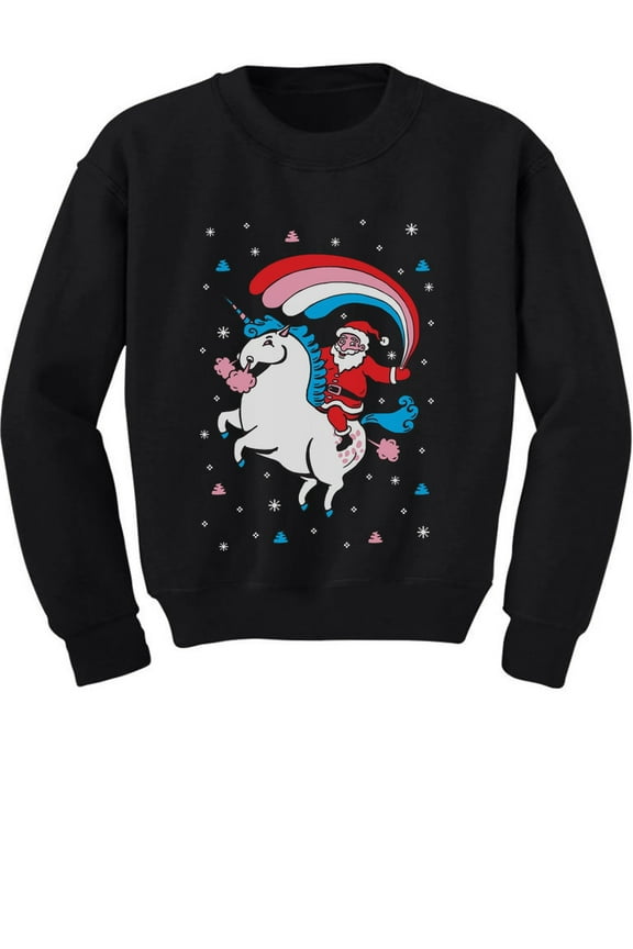 Girls Ugly Christmas Sweater Santa Riding Unicorn Rainbow Kids Christmas Gift Funny Humor Holiday Shirts Xmas Party Christmas Gifts for Girl Toddler Kids Sweatshirt Ugly Xmas Sweater