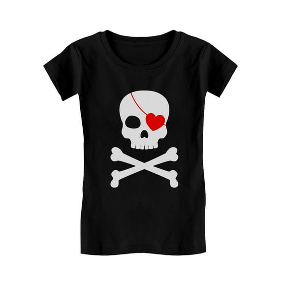 Tstars Girls Valentine's Day Shirts - Kids' Love Pirate Skull and Heart Design - Ideal Valentine's Gift - Fitted Graphic T-Shirt for Celebrations, Casual Wear