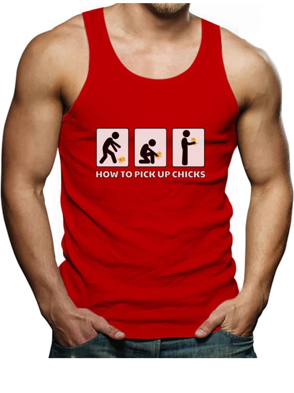 - How To Pick Up Chicks Funny Men's Tank Top Small Red