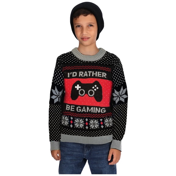 Tstars I'd Rather Be Gaming Funny Video Gamer Ugly Christmas Kids sweater Large Multicolor