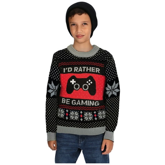 Tstars I'd Rather Be Gaming Funny Video Gamer Ugly Christmas Kids sweater X-Small Multicolor