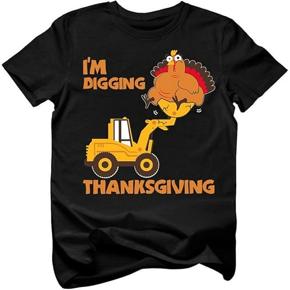 Tstars I'm Digging Thanksgiving Shirts for Boys Toddler Kids Tractor Turkey Shirt 2T Black