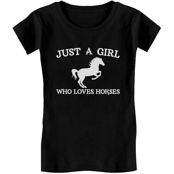Tstars Girls T-Shirt, Just A Girl Who Loves Horses - Equestrian Gift - Youth Size, - XL, Black
